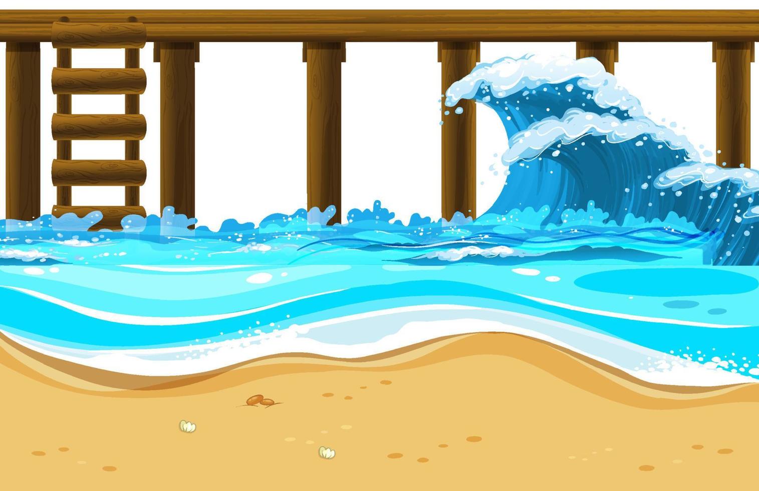 Wooden pier with ocean waves vector