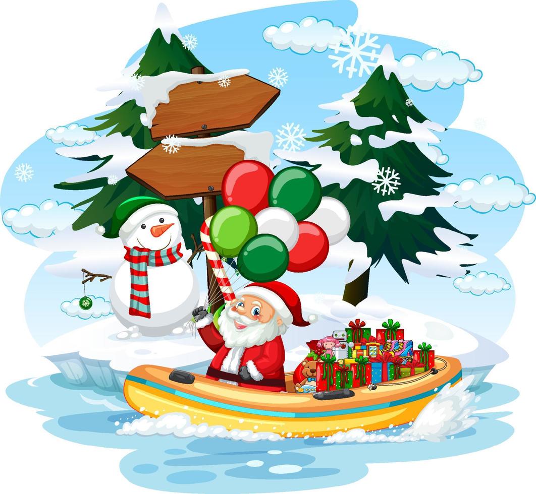 Santa Claus delivering gifts by boat vector