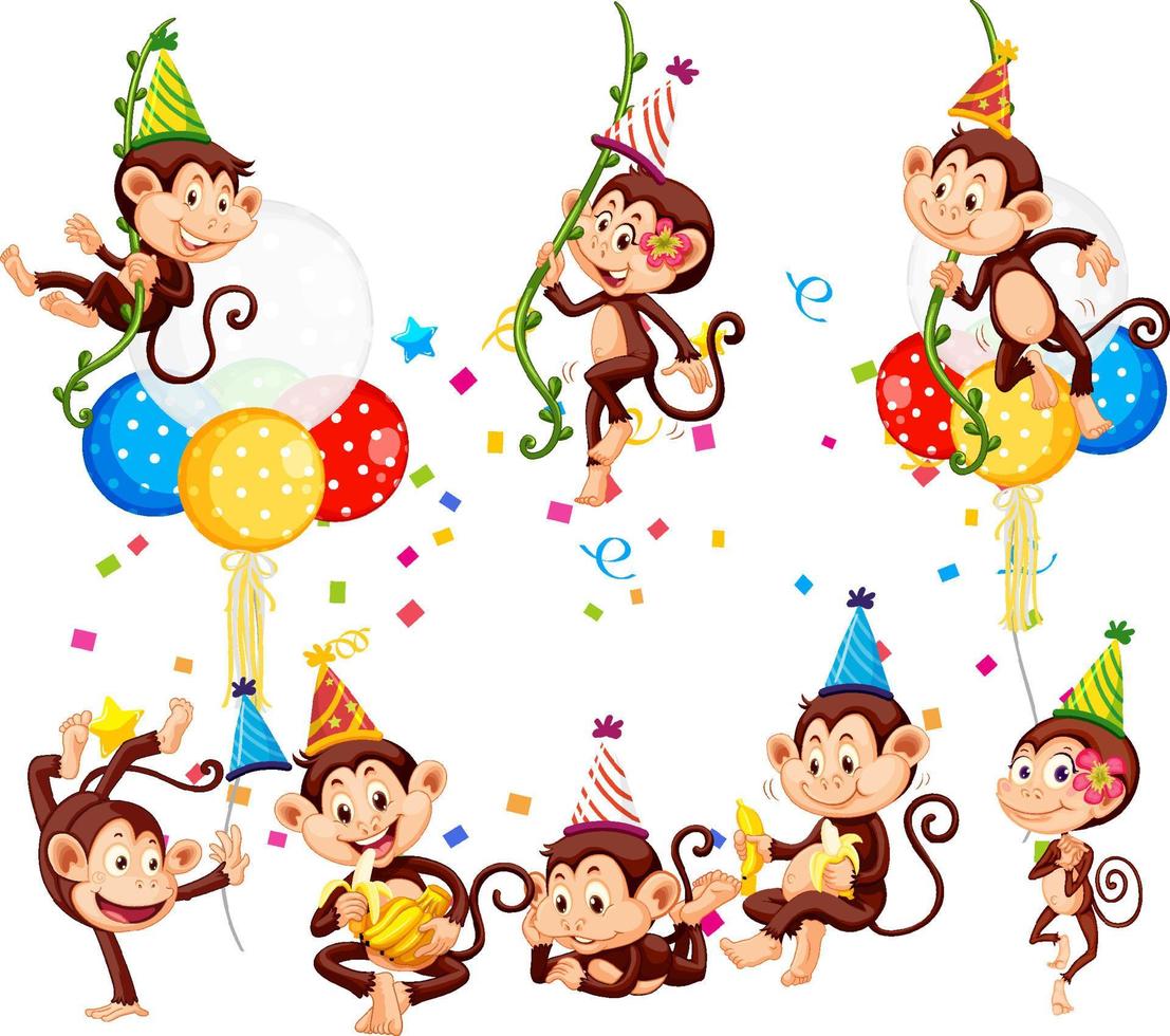 Set of funny monkeys doing different activities vector