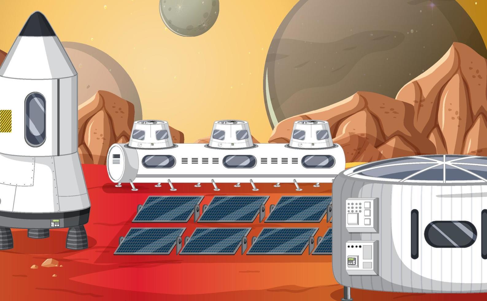 Landscape of planet surface with colony buildings vector