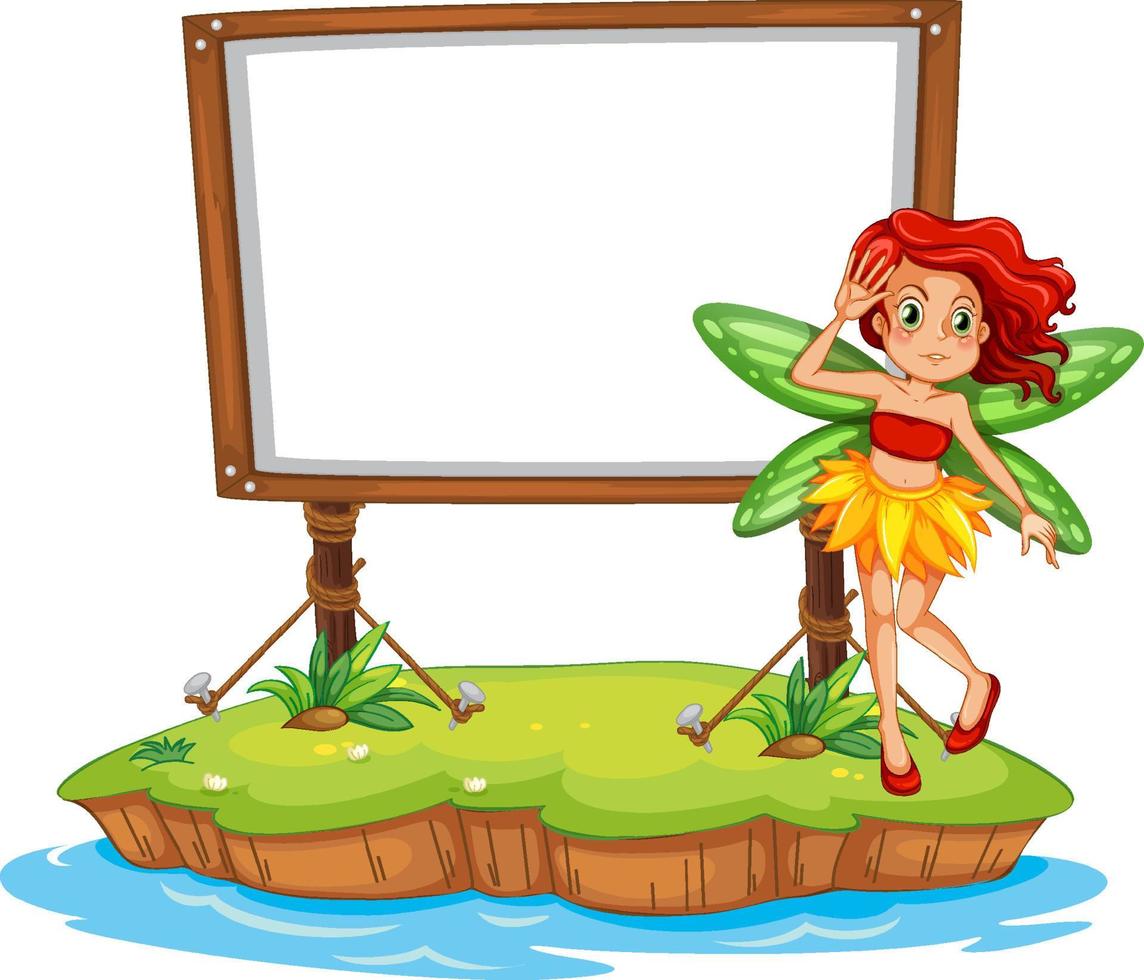 Fantasy fairy cartoon character with blank banner vector