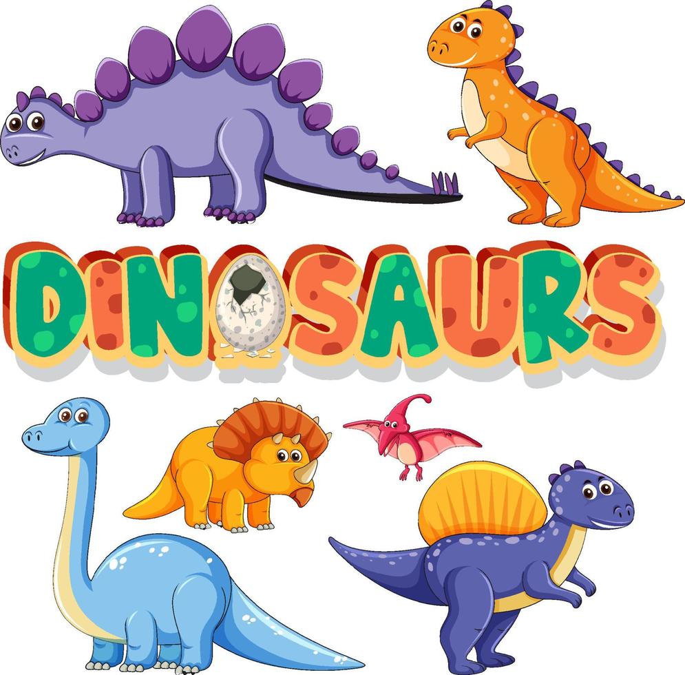 Set of cute dinosaurus cartoon characters vector