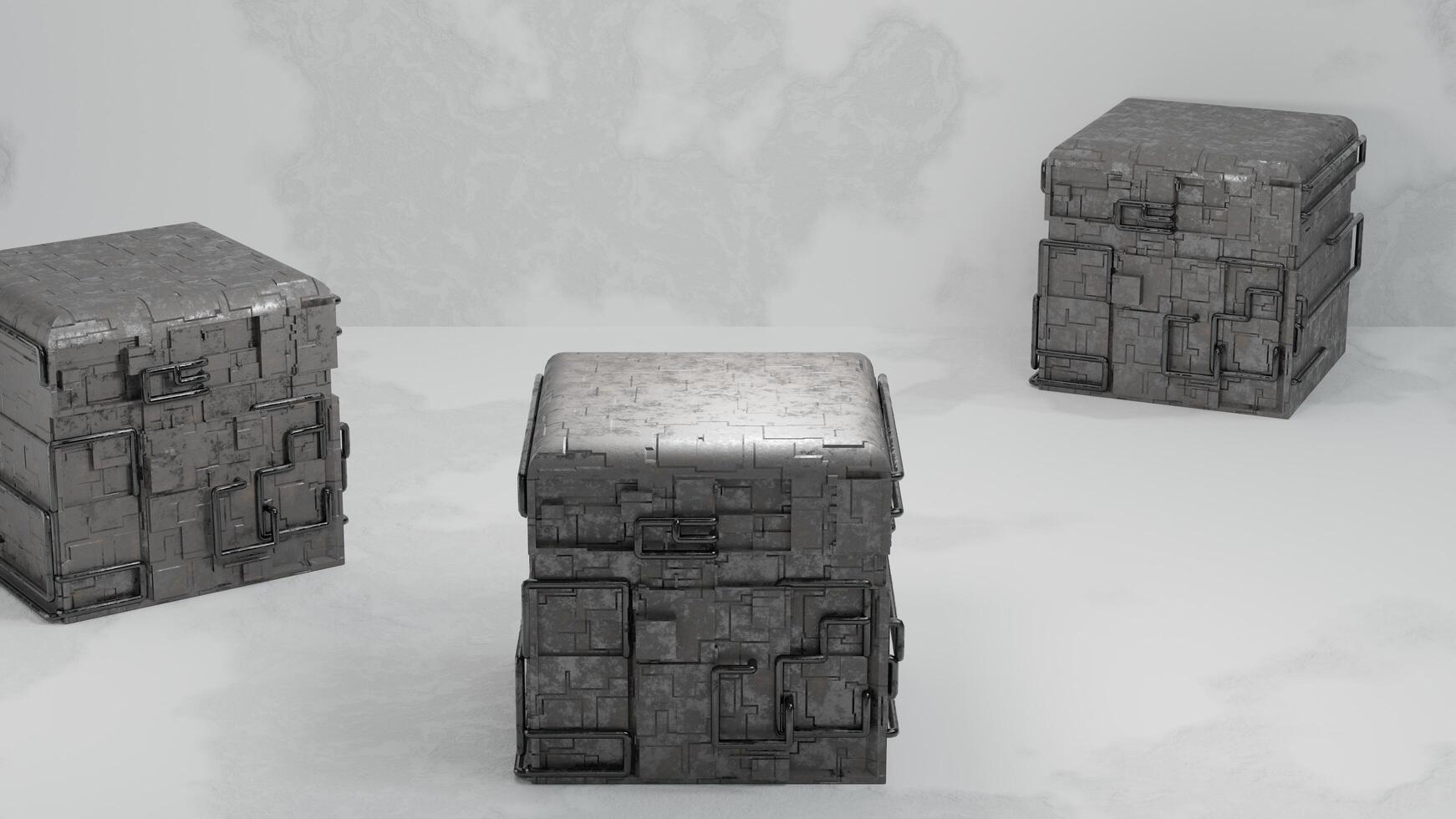 abstract background of sci fi box container stand , 3D illustration rendering photo