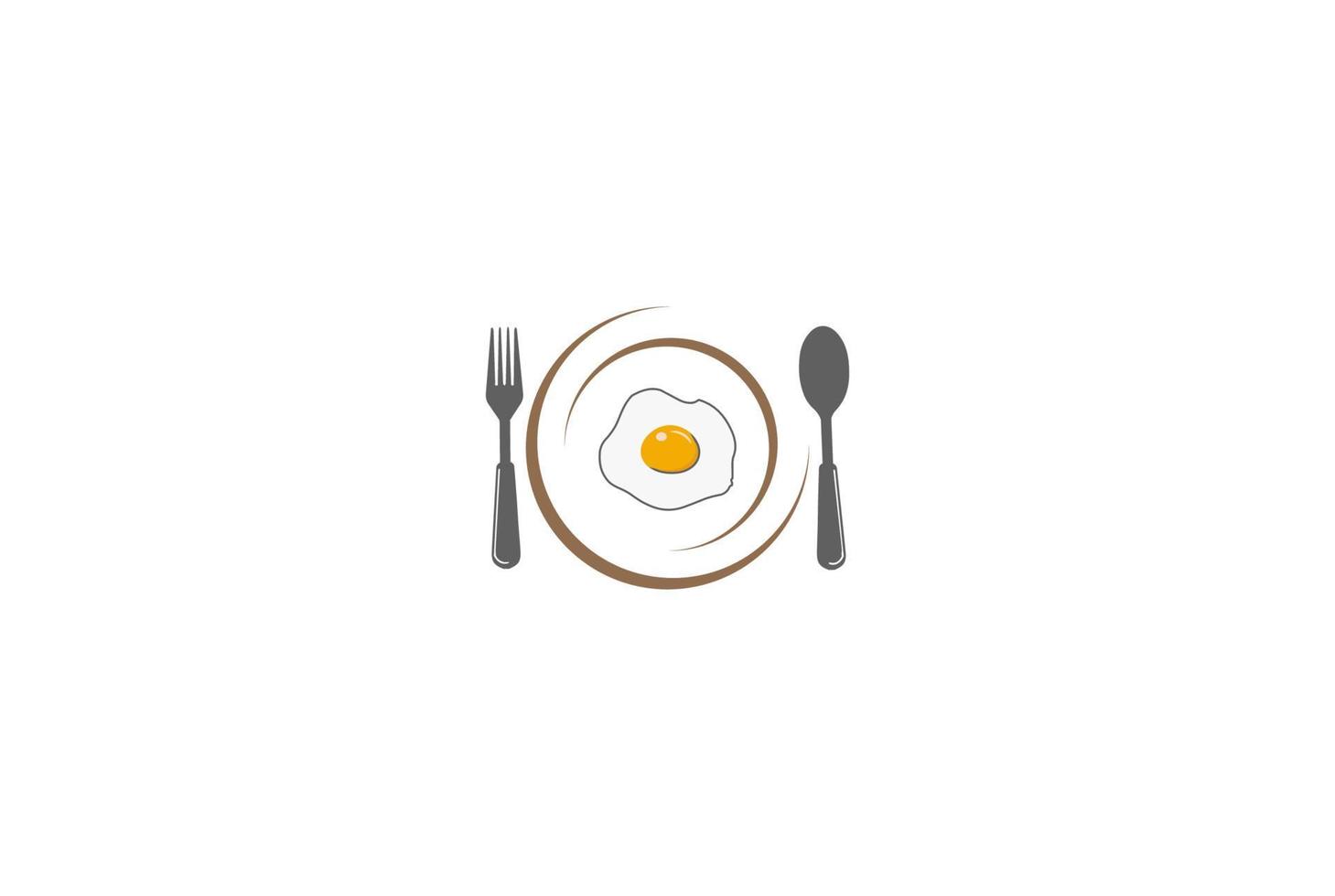 Plate Spoon and Fork with Bread and Egg Sunny Side Up for Breakfast Cafe Restaurant Logo Design Vector