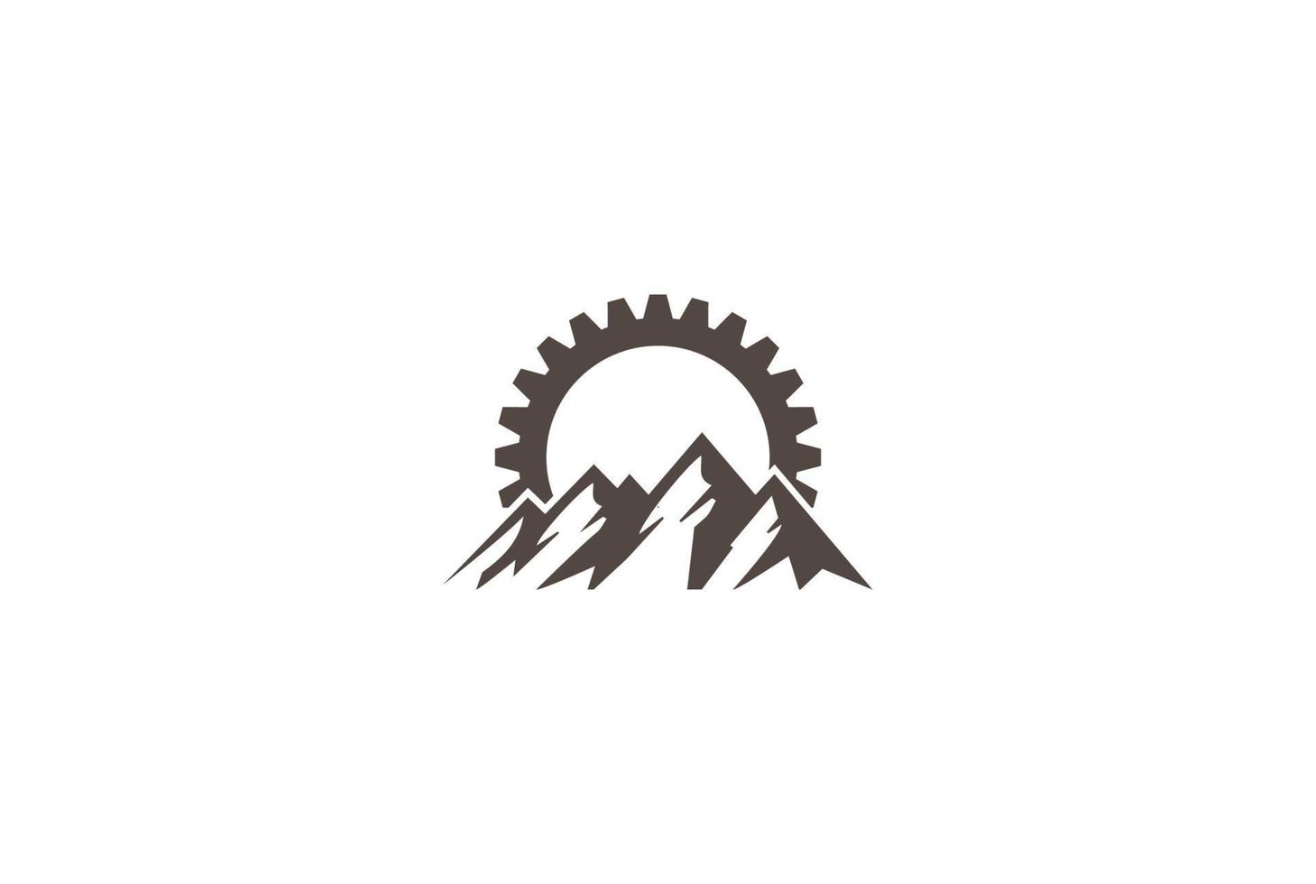 colina de montaña con piñón de engranaje para minería o vector de diseño de logotipo de deporte de bicicleta