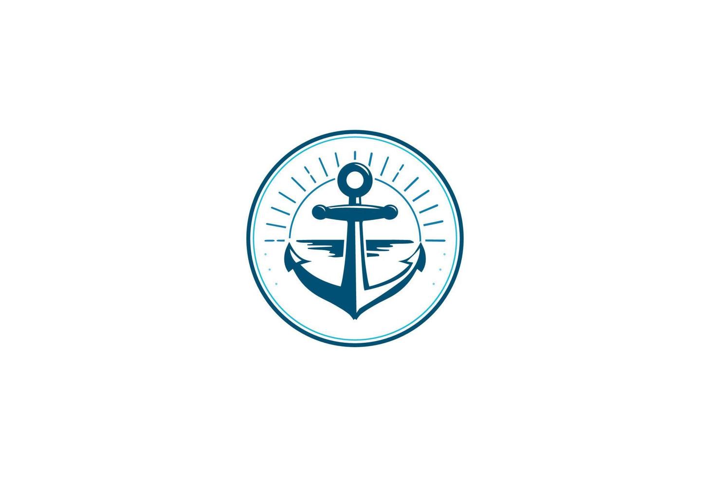 Sunset Sunrise Anchor Boat Ship Navy Nautical Yacht Logo Design Vector