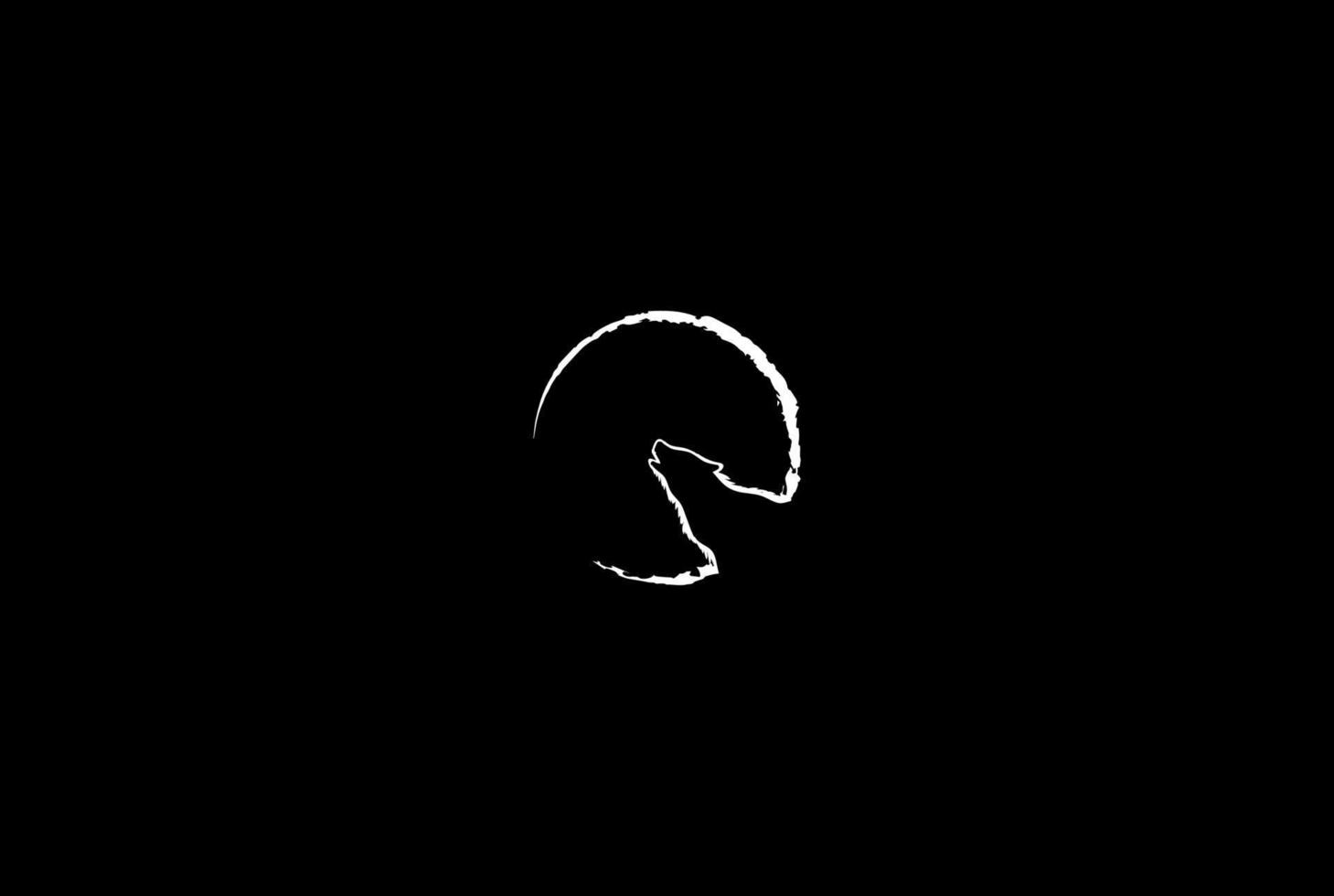 Moon Howling Wolf Jackal Coyote Dog Silhouette Logo Design Vector