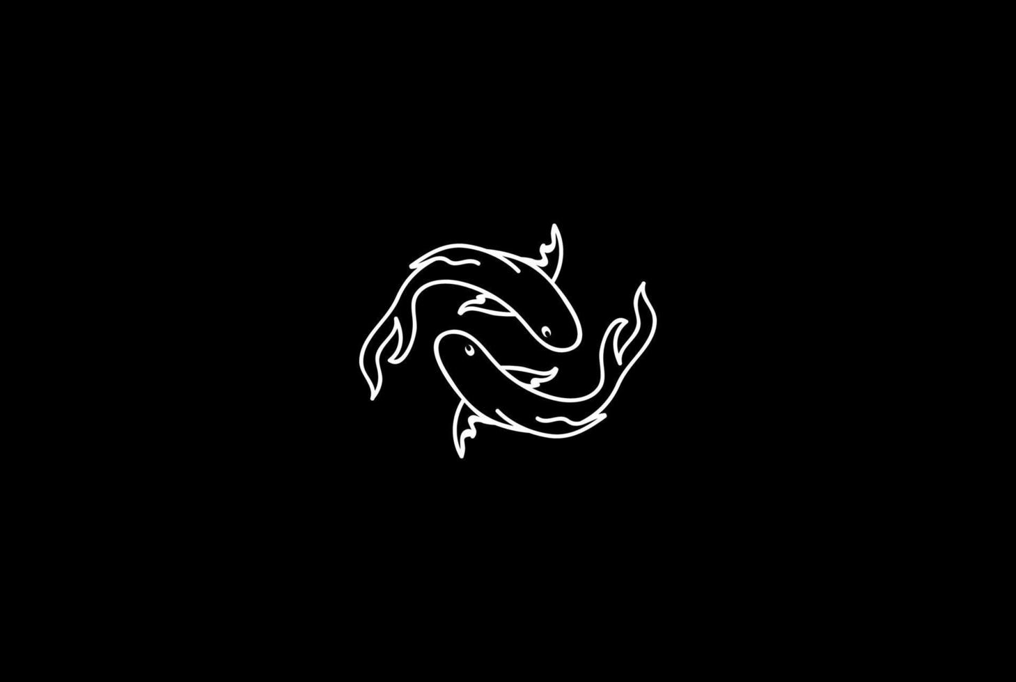 Twin Fish Line Outline for Pisces Zodiac Logo Design Vector