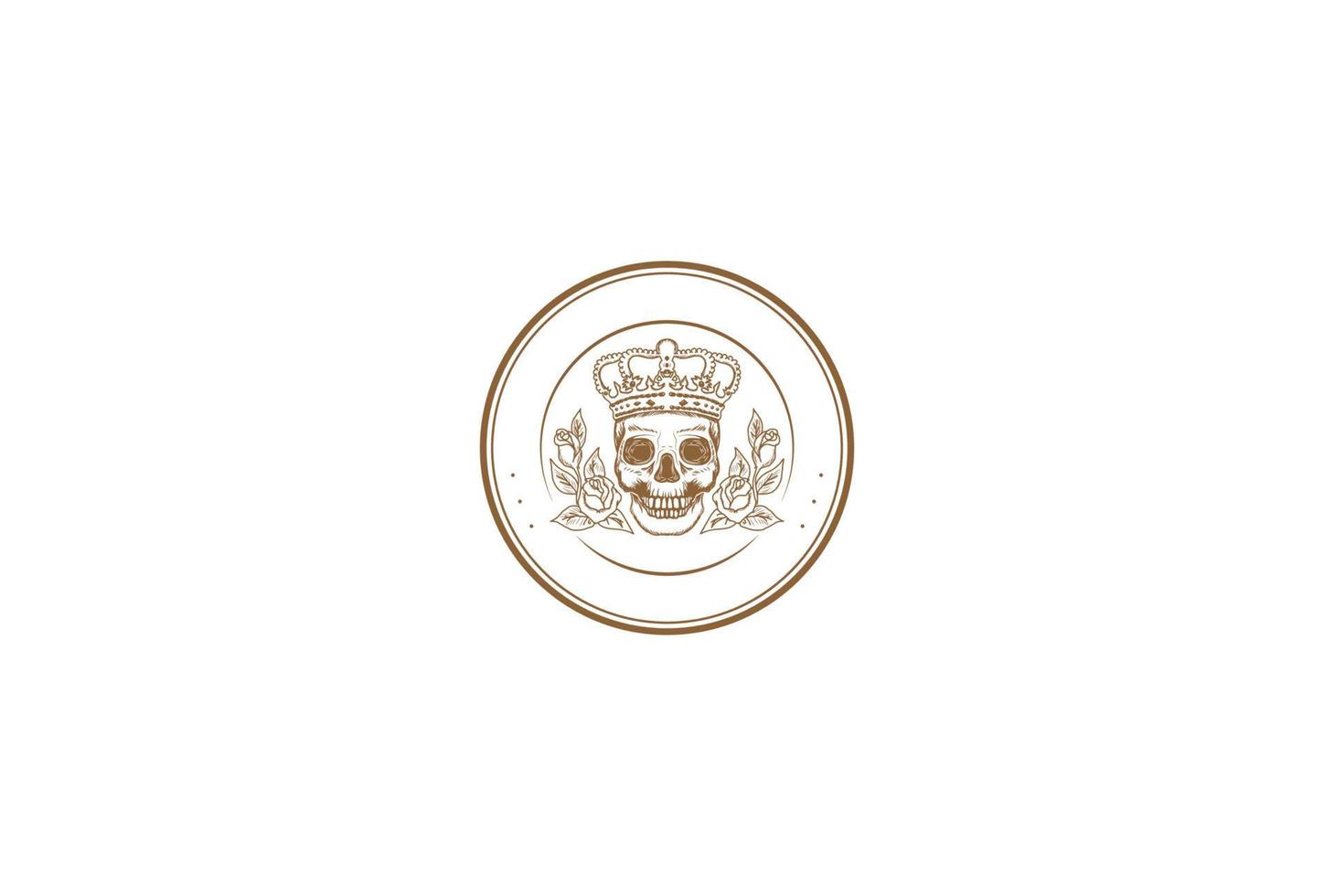 retro vintage cráneo rosa flor insignia emblema logotipo diseño vector