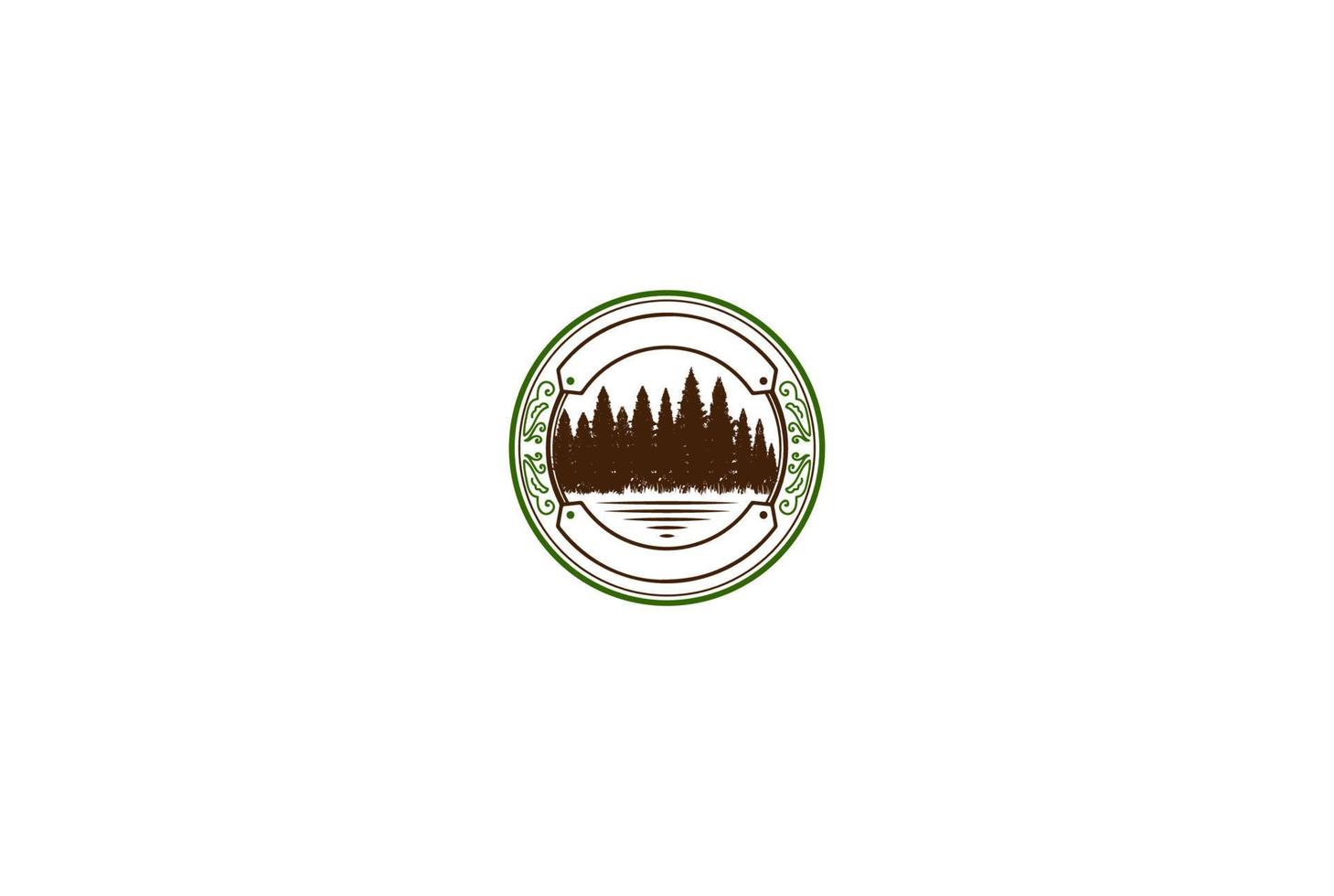 Vintage Pine Spruce Cedar Conifer Cypress Hemlock Evergreen Fir Tree Forest Badge Emblem for Adventure Logo Design Vector