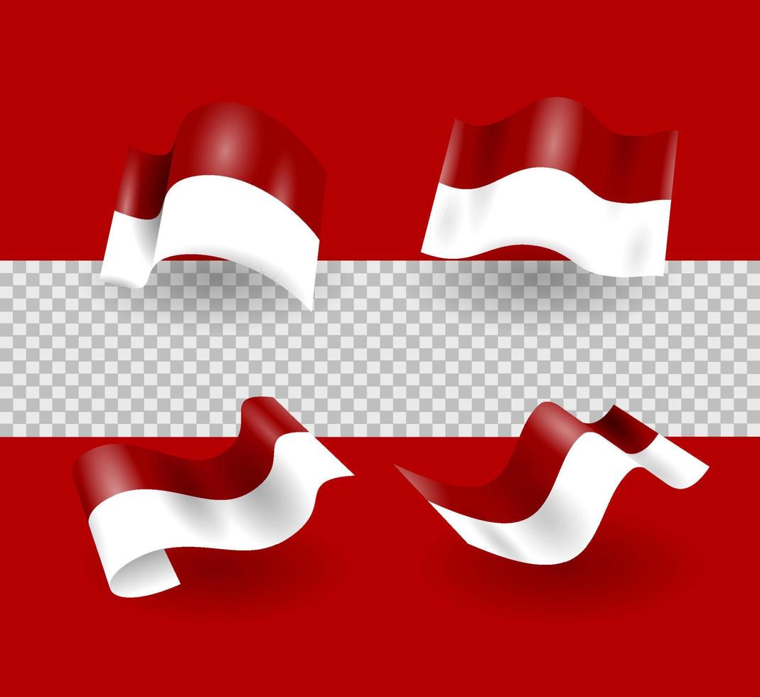 Set Of Realistic 3D Waving Indonesian Flag vector