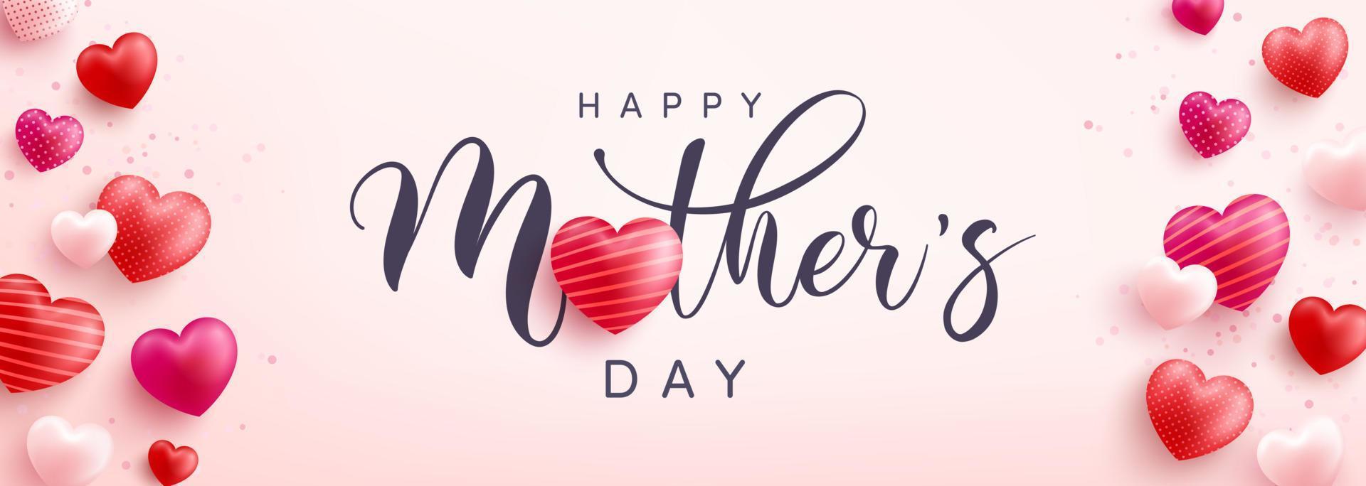 Mother's Day banner with sweet hearts on pink background.Promotion and shopping template or background for Love and Mother's day concept.Vector illustration eps 10 vector