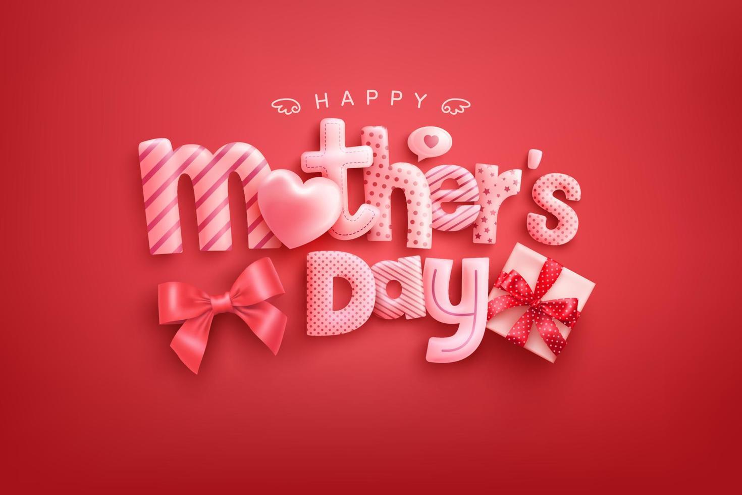 Happy Mother's Day Poster or banner with cute font,sweet hearts and gift box on red background.Promotion and shopping template or background for Love and Mother's day concept vector