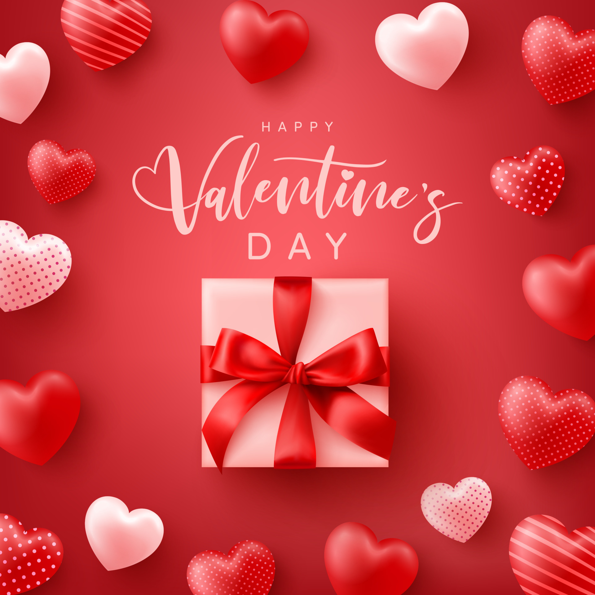 Happy Valentine's Day Poster or banner with sweet hearts and cute gift box  on red  and shopping template or background for Love  and Valentine's day concept. 5099587 Vector Art at Vecteezy