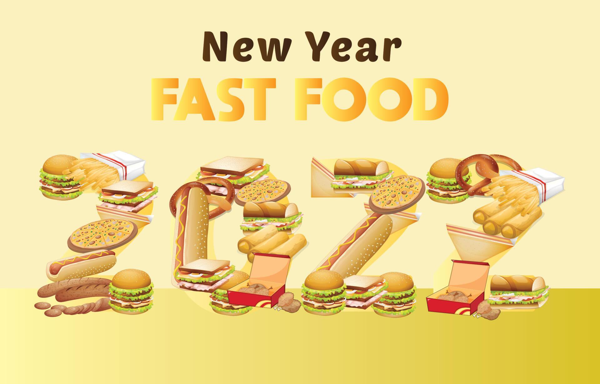 New Year 2022 With Fast Food Ilustration Background 5099652 Vector Art At Vecteezy