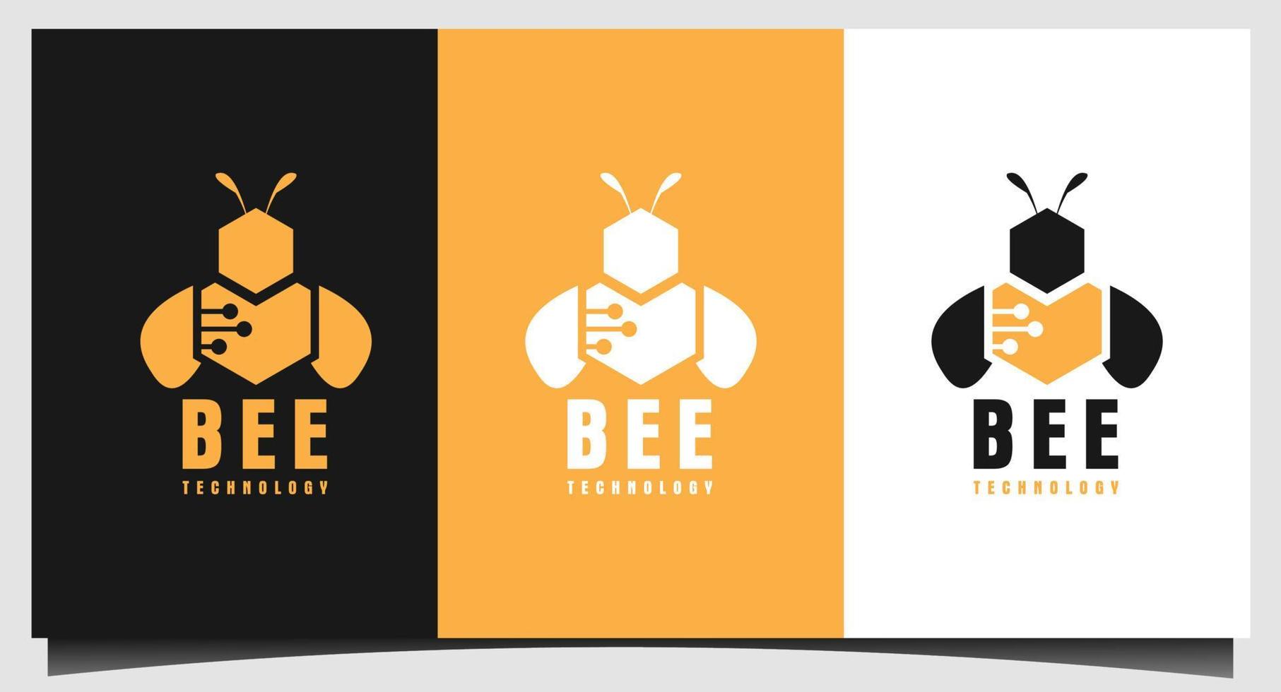 plantilla de logotipo de tecnología moderna de abeja de miel vector