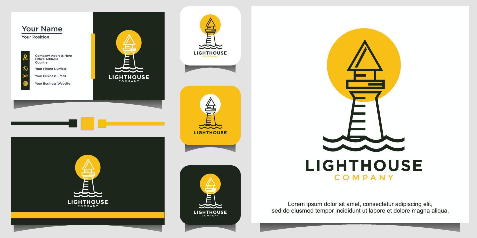 Lighthouse with sun or moon logo vector