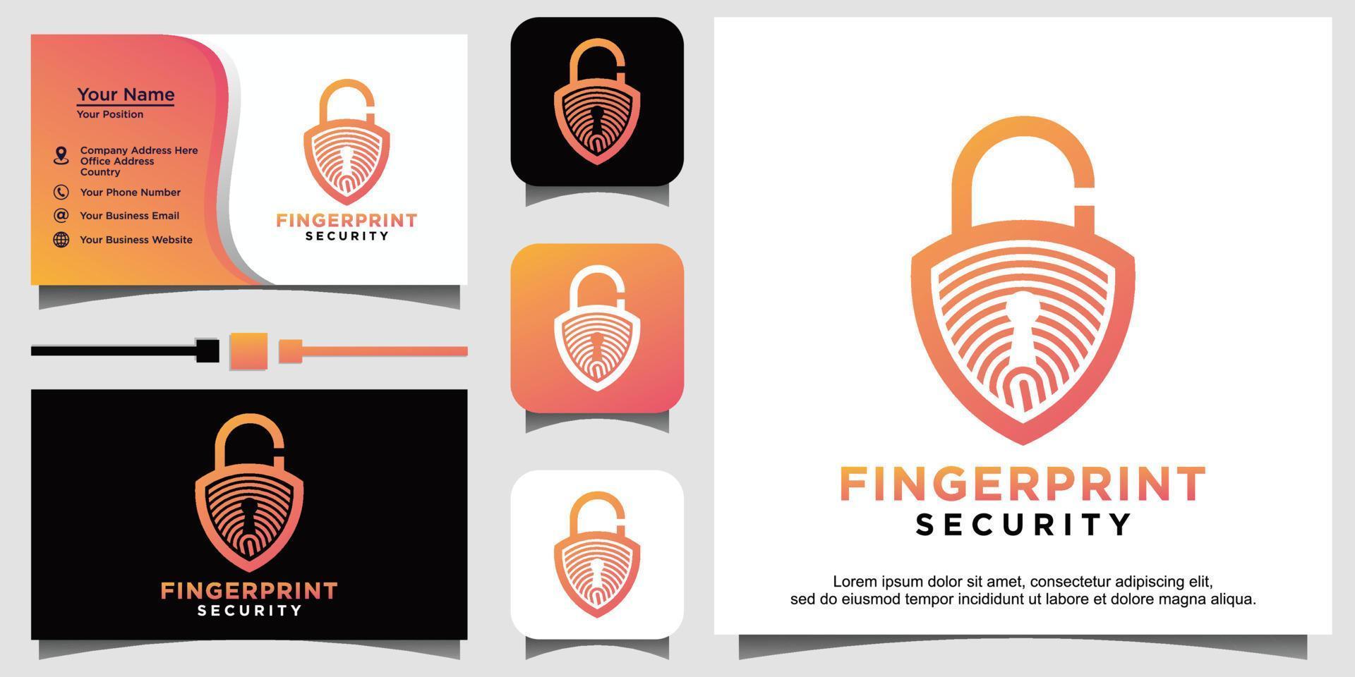 fingerprint lock secure security shield emblem logo vector