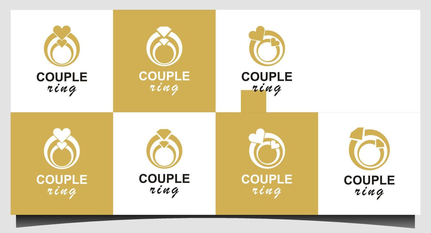 set couple ring logo design vector