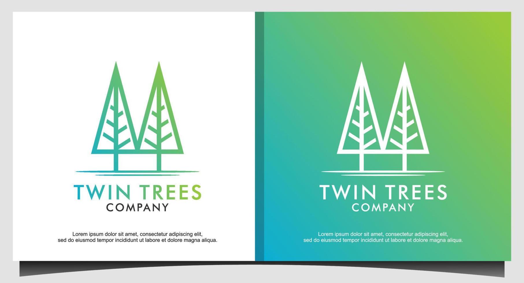 Pines trees with line art logo design vector