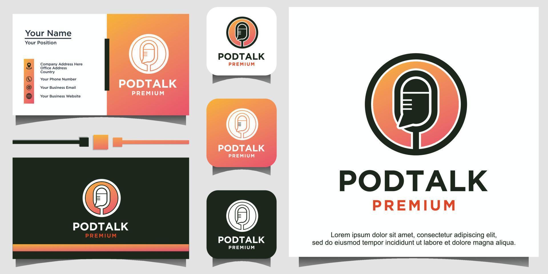 Podcast mic talk chat bubble logo Vector