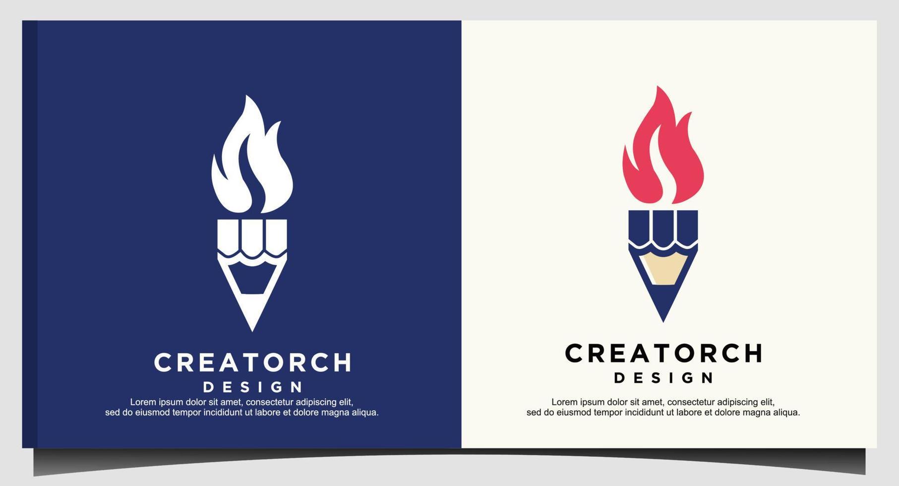 Pen torch fire flame logo design template vector