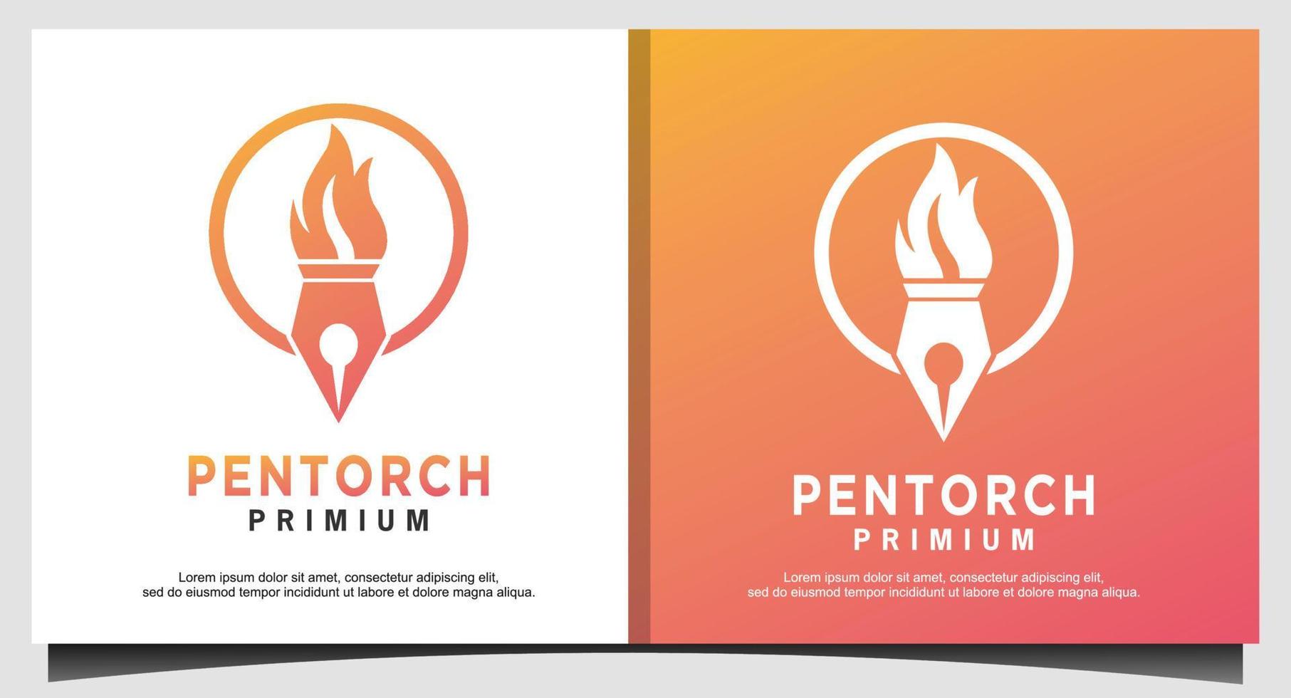 Pen torch fire flame logo design template vector