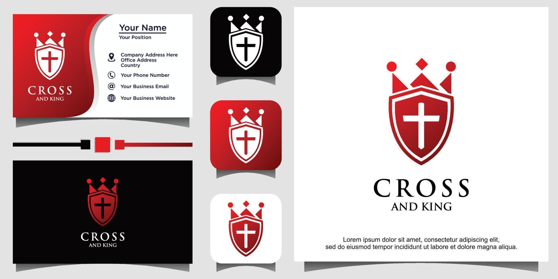 cruz cristiana corona y escudo iglesia logo vector