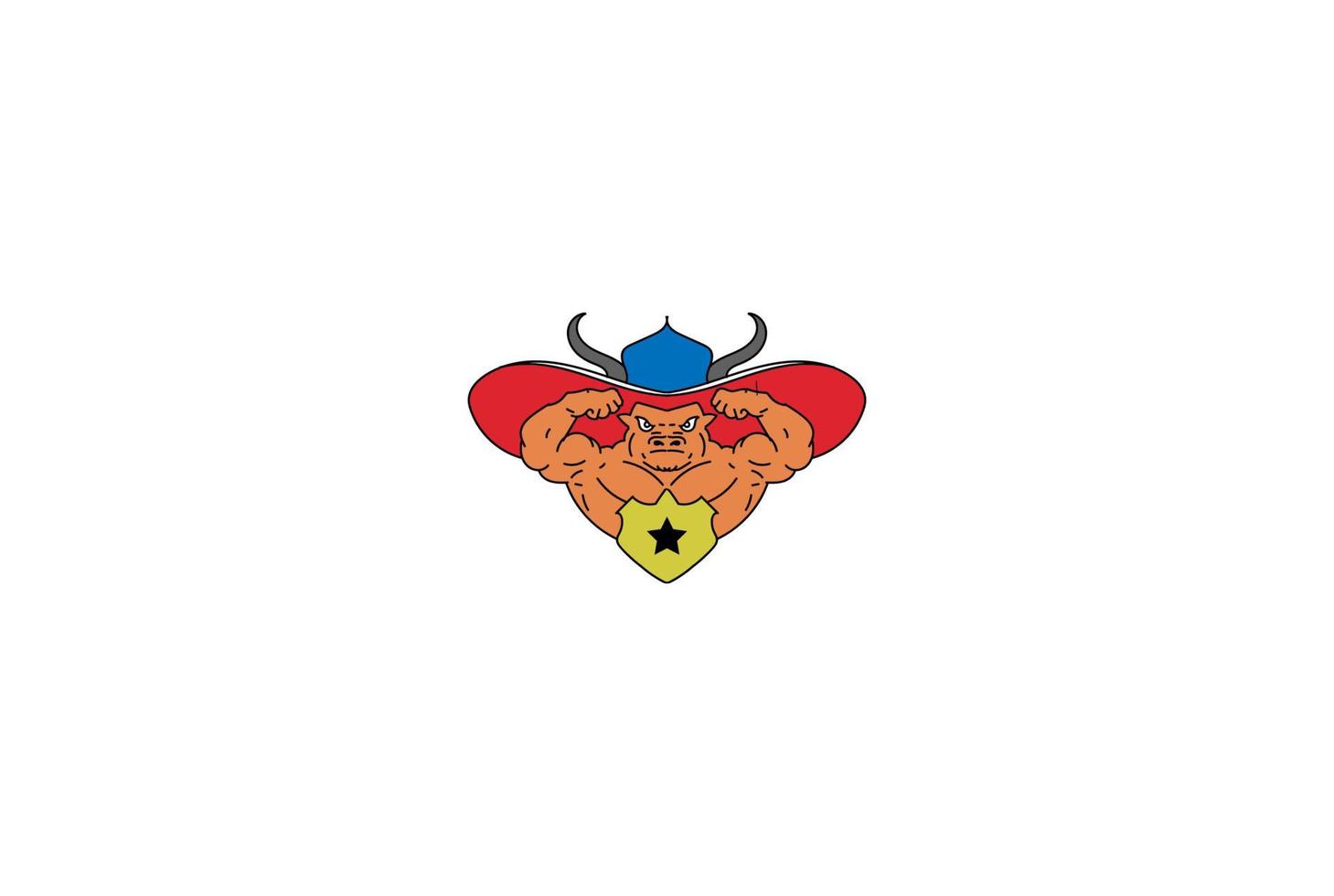 musculoso angus vaca toro longhorn mascota personaje gimnasio fitness sport club logo diseño vector