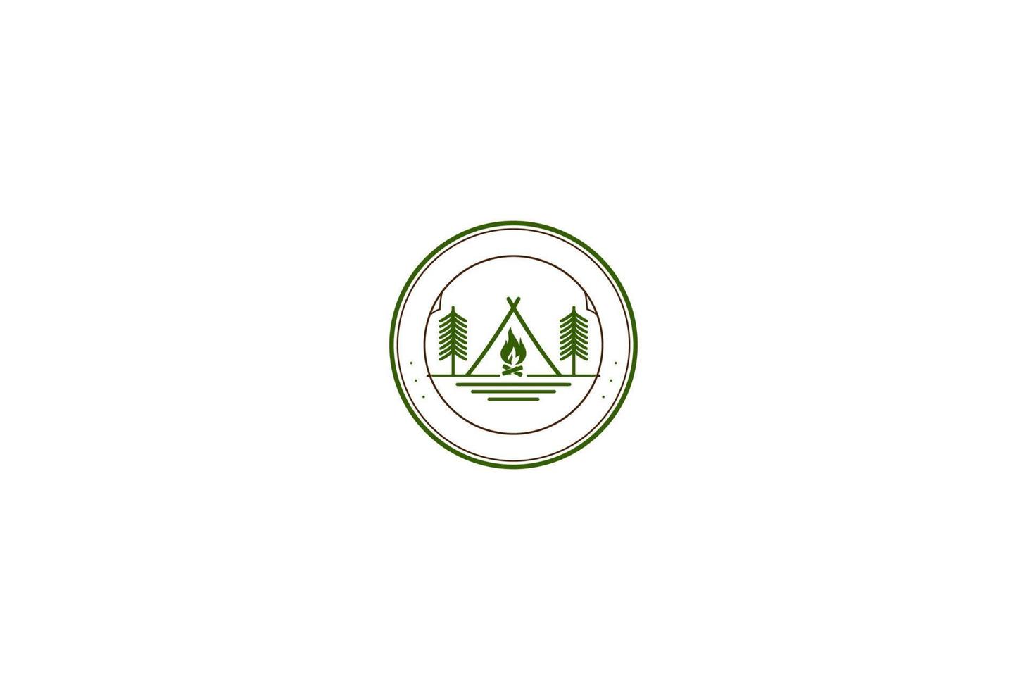 tienda retro vintage fogata pino bosque campamento aventura logotipo diseño vector