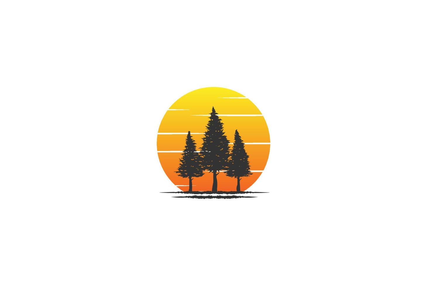 Sunset Sunrise Pine Spruce Evergreen Cedar Conifer Coniferous Larch Cypress Hemlock Tree Forest Logo Design Vector