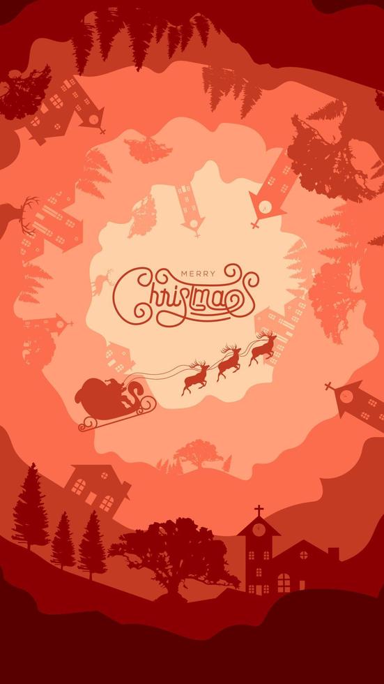 Merry Christmas Rounded Background Vector Illustration with paper art and craft style
