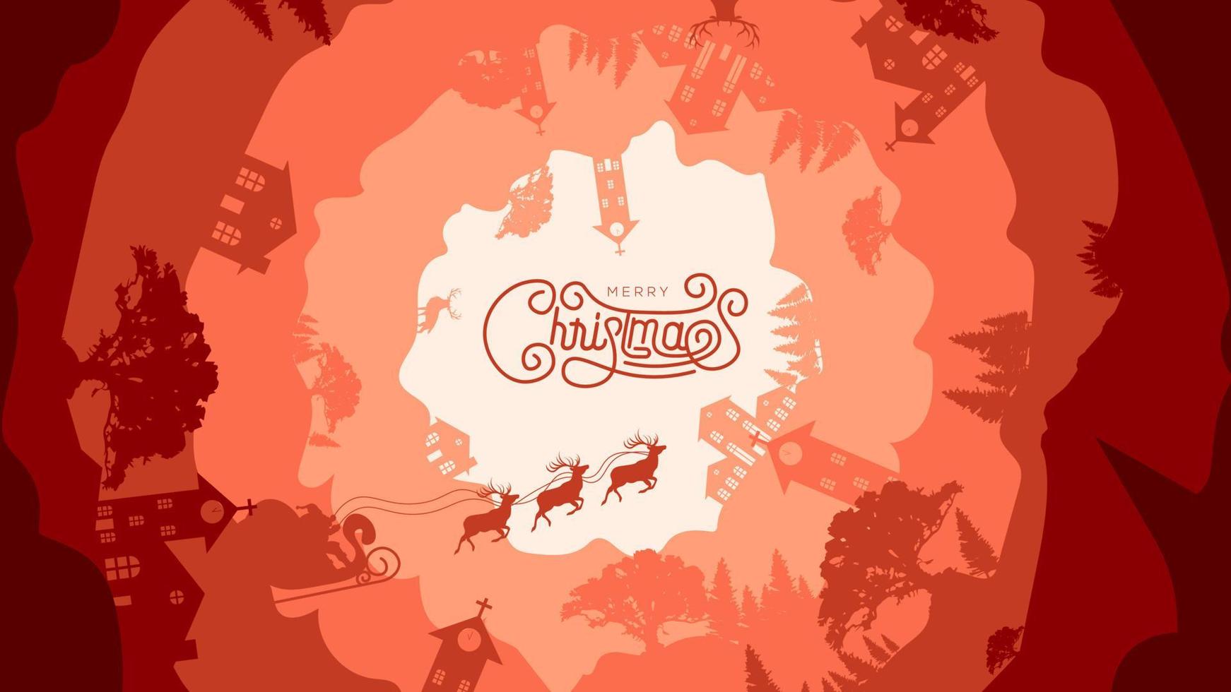 Merry Christmas Rounded Background Vector Illustration with paper art and craft style