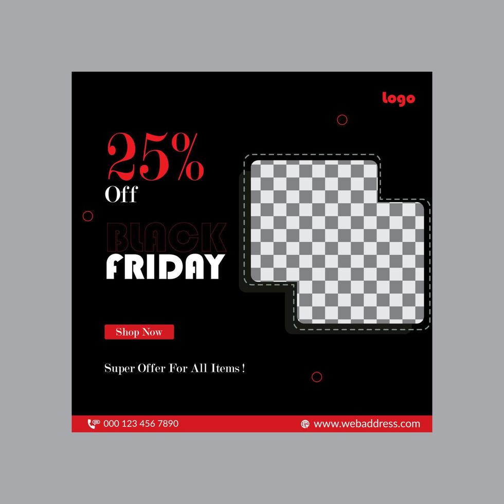 Black Friday sale banner. Social media post or web ads design template free vector