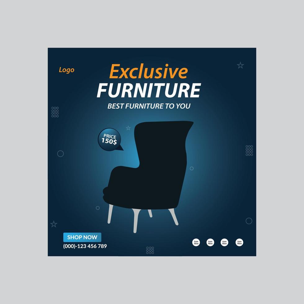 Furniture sale social media post template banner pro Vector