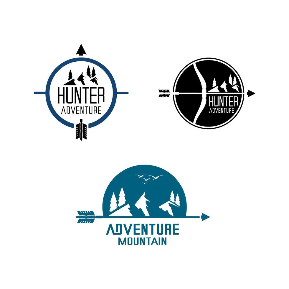 logotipo de cazador, logotipo de montaña y aventura vector