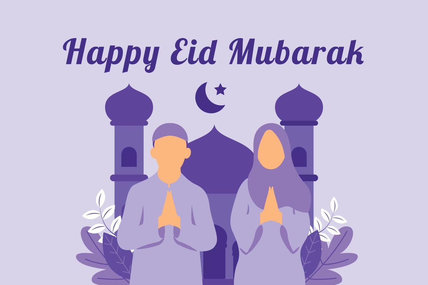Happy eid adha mubarak greeting with a muslim family illustration vector