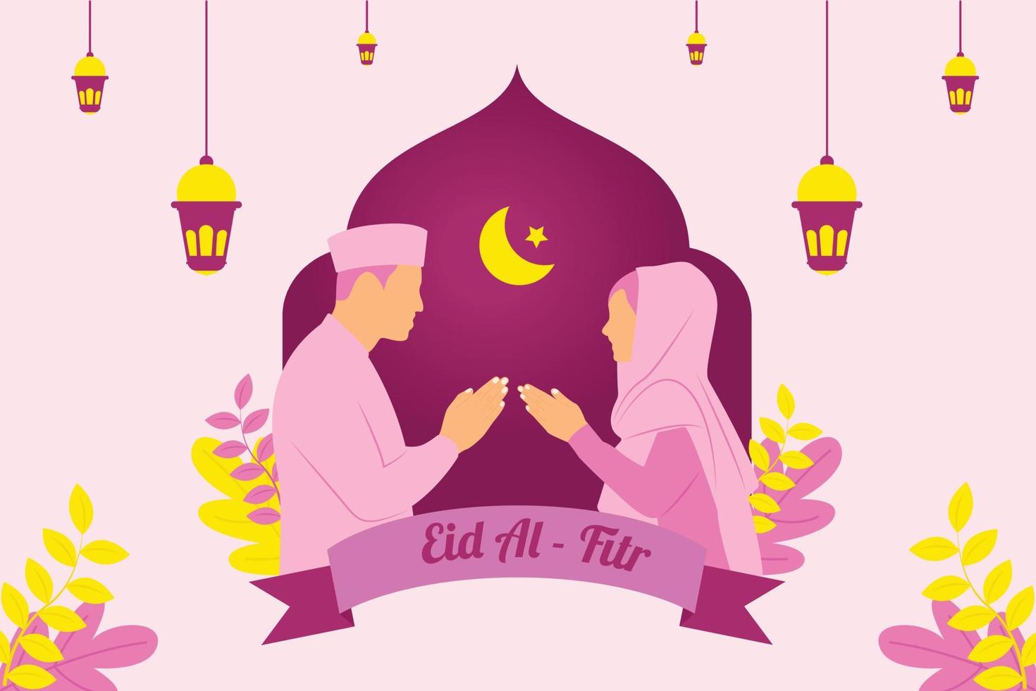 illustration about ramadan kareem flat design illustration with people who sorry. Illustration of people happy celebrate eid al-fitr vector