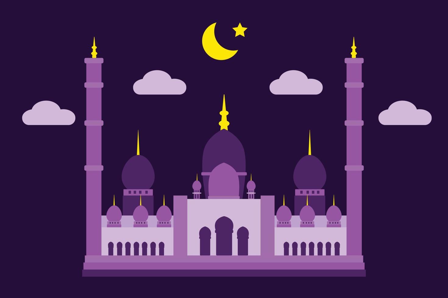 Ramadan kareem arabic, ramadan kareem free beautiful background, eid mubarak purple mosque flat illustration vector