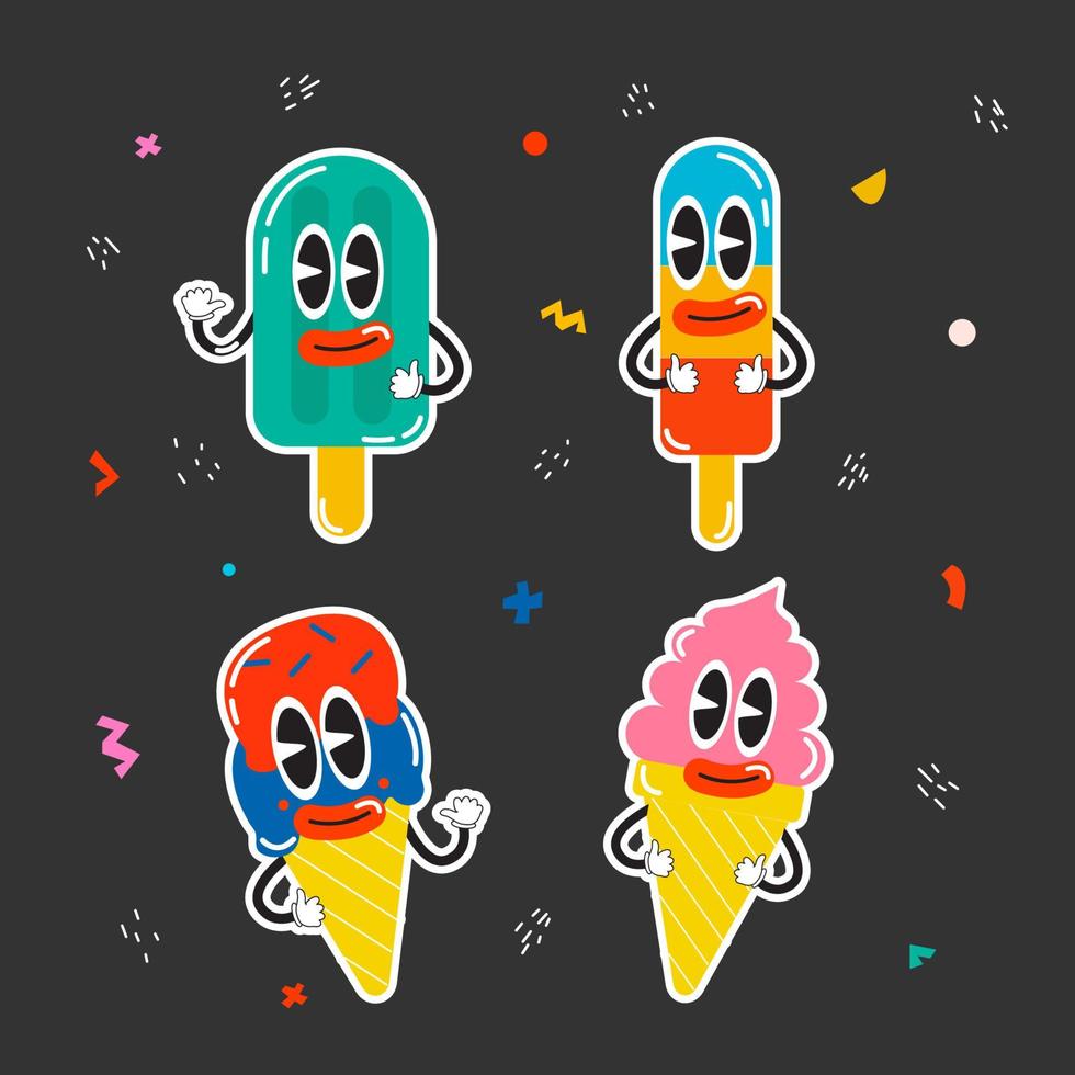 Vector illustrations Hand drawn of design cartoon characters.  stamps or stickers with abstract funny cute comic characters.