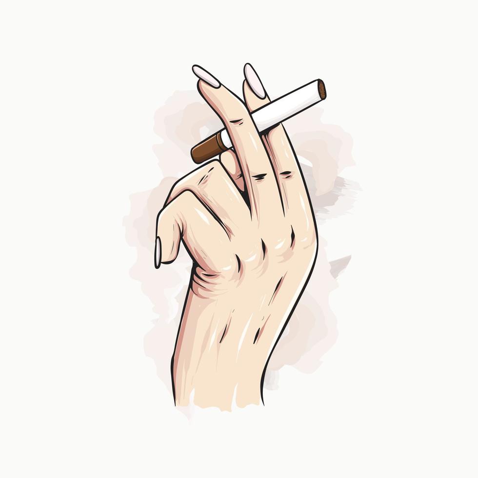 hand drawn illustration smoking with watercolor background vector