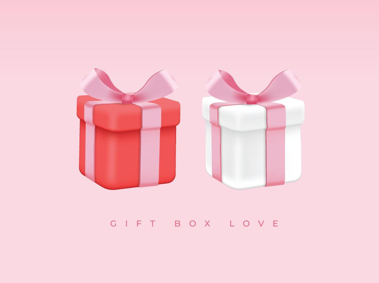 caja de regalos amor. cajas de regalos rojas y blancas realistas. banner de vacaciones, póster web, volante, folleto elegante, tarjeta de felicitación, portada. fondo romantico vector