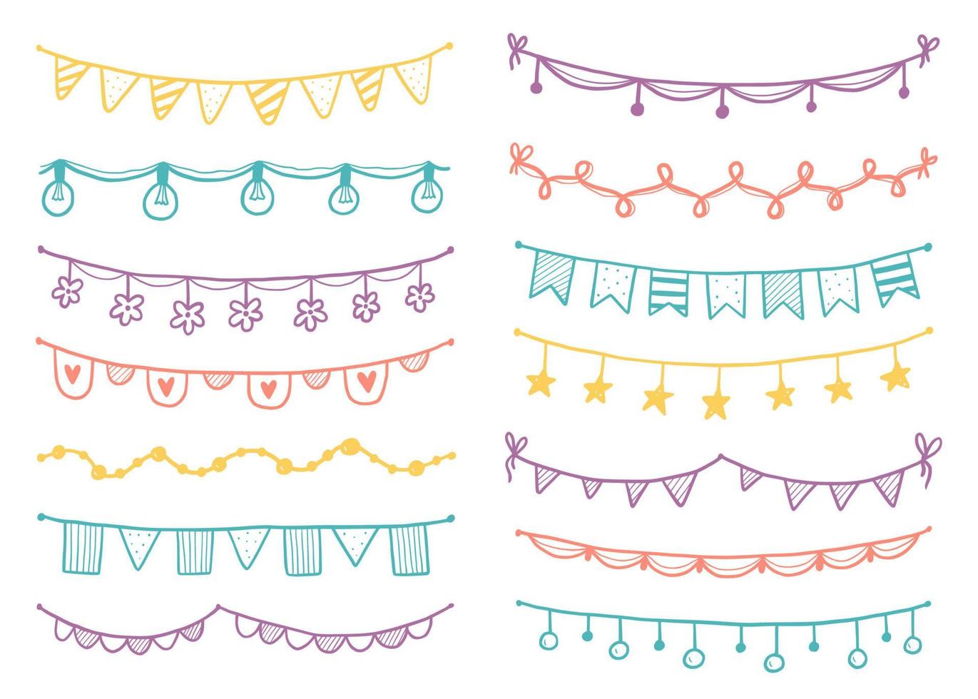 Party garland set with flag, bunting, pennant. vector