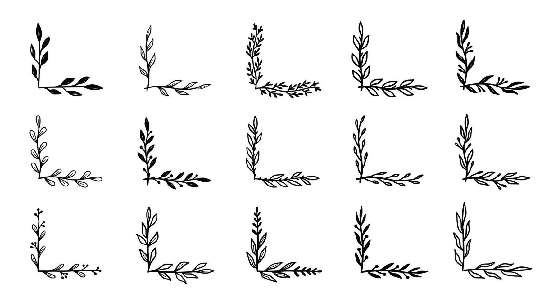 Corner flourish border set. Hand drawn vector