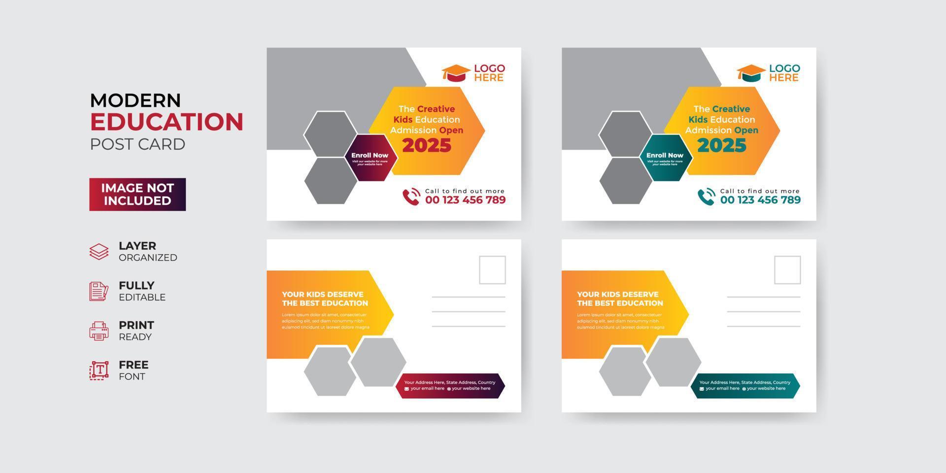 Creative and modern education admission postcard template vector