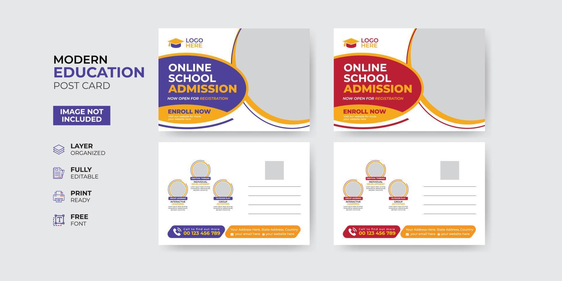Creative and modern education admission postcard template vector