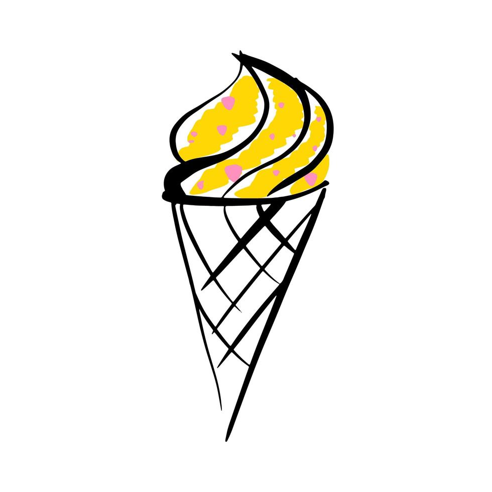 Melting ice cream in a waffle cone isolated background vector