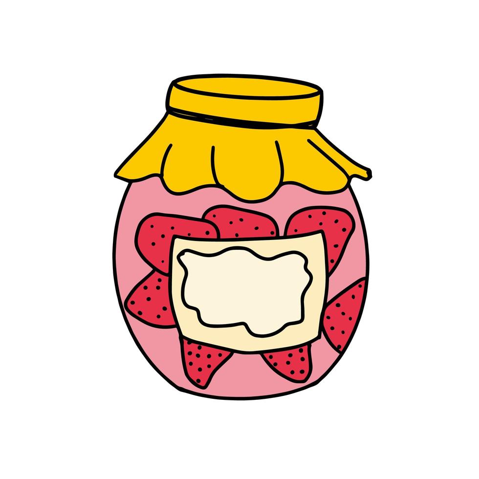 Strawberry jam jar icon. Doodle style. vector