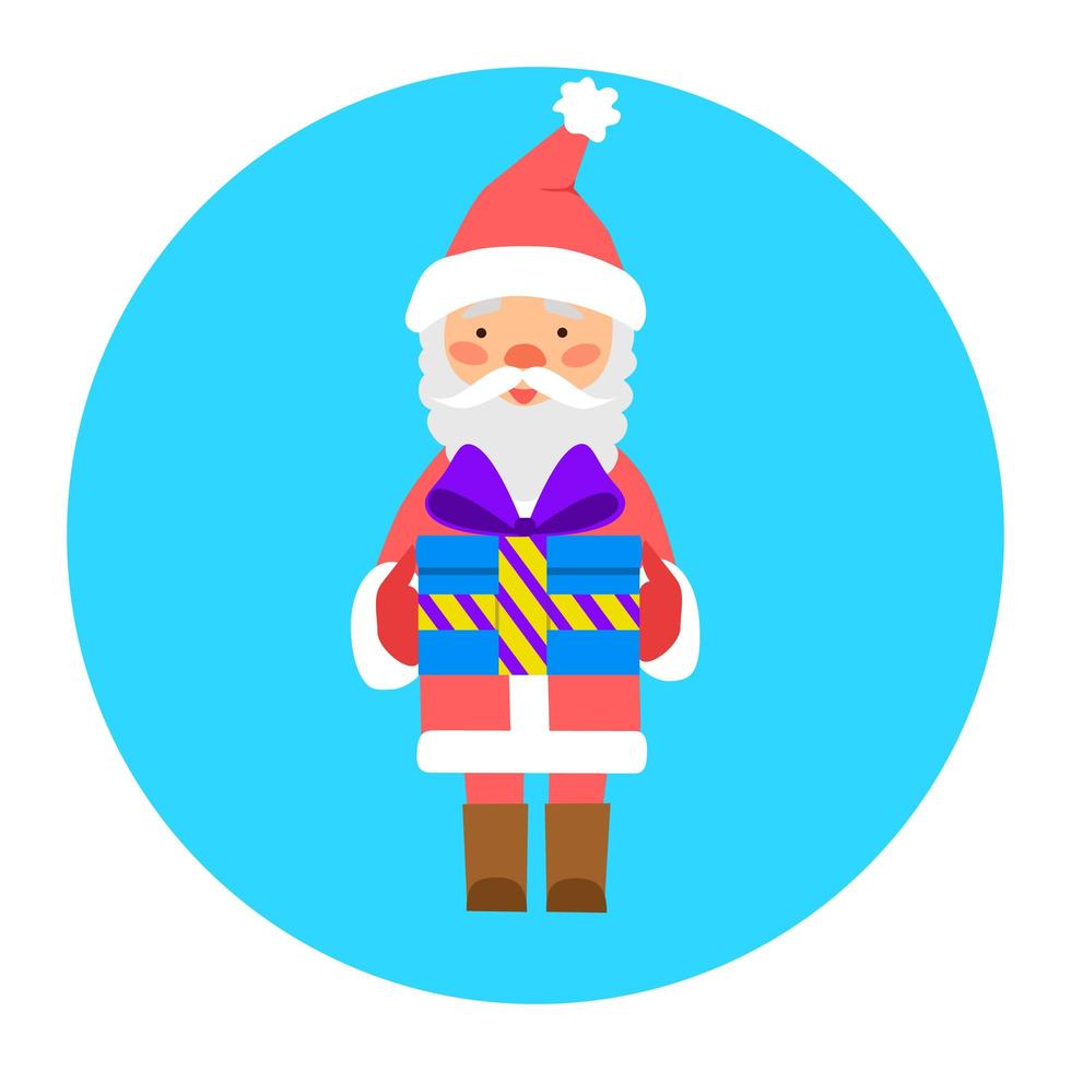 ilustración vectorial de santa claus dando un regalo con un lazo. vector