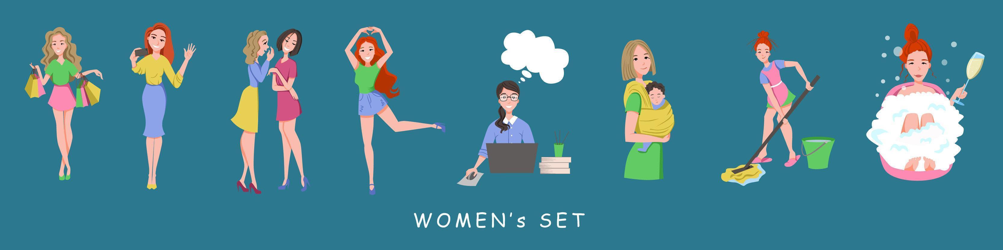 Set of Women in different situations vector